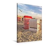 Premium Textil-Leinwand 60 x 90 cm Hoch-Format Strandkorb und Strandzelt bei tiefem Sonnenstand | Wandbild, HD-Bild auf Keilrahmen, Fertigbild auf hochwertigem Vlies, Leinwanddruck von Andrea Dreegmeyer