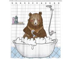 Bonsai Baum Musik Duschvorhang Modern Bad Dekoration Set Wasserdicht Polyester Musik Noten Bänder Vorhang mit Haken 72x72 Bear 1