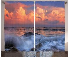 ambesonne Ocean Decor Kollektion, Storm ist annähert, mit dichter Wolken in Horizon und A gewellt Sea at a Rocky Bay bei Sonnenaufgang, Bild, Wohnzimmer Schlafzimmer Vorhang 2 Platten Set, 274,3 x 228,6 cm, Pfirsich