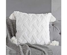 Foindtower Dekorativer Kissenbezug aus weichem Kunstfell, mit Quasten, Plüsch, niedliche Stickerei-Kissenbezug, solide getuftet, geometrische Kissenhülle für Couch Stuhl Bett Wohnzimmer Antik 18x18,1 piece elfenbeinfarben