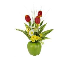 Gesteck/Arrangement aus Tulpen im Apfeltopf, Künstliche Tulpen, Kunstblumen, Künstliche Unechte Deko Blumen Pflanten, Frühjahrsdekoration, Osterdeko, Tischdeko, Frühjahr, Floristik