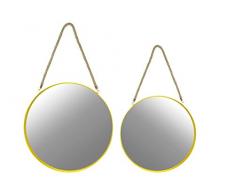 Urban Trends Metall Wandspiegel rund mit Seil Aufhänger (Set 2 Stück), gelb