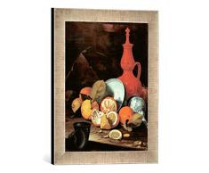 Gerahmtes Bild von Cristoforo Munari Stilleben mit Zitrusfrüchten und Porzellan, Kunstdruck im hochwertigen handgefertigten Bilder-Rahmen, 30x40 cm, Silber Raya