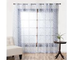 LinenTablecloth Tischdecke, Leinen, 142 x 244 cm Vorhang, Blumenmuster, Blau