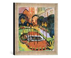 Gerahmtes Bild von August Macke Garten mit Bassin, Kunstdruck im hochwertigen handgefertigten Bilder-Rahmen, 30x30 cm, Silber Raya