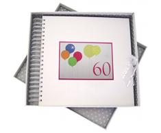 WHITE COTTON CARDS Geburtstagskarte zum 60. Geburtstag und Speicher Buch mit Neon Glitter Luftballons, weiß