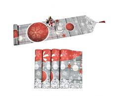 Schlümpfe Yingda Weihnachts-Tischläufer mit 4 Platzdeckchen lächelnder Weihnachtsmann Schneemann Tischläufer Set Schneeflocke Wasserdichte Tischmatten Set für Weihnachtsdekoration, Dinnerpartys, Geschenk