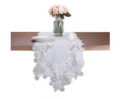 JH table runner Tischläufer mit Spitze, mit Blumenmuster, für Hochzeiten, Partys, Esszimmer oder Heimdekoration, Weiß 13 x86 weiß