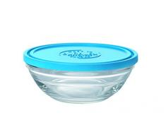 Duralex 9065AM12 Lys Salatschüssel, rund, mit Deckel, aus Glas, transparent/blau, 14,2 cm Durchmesser