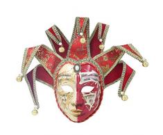 Hophen Volto Maske aus Kunstharz, venezianische Jester-Maske, Ganzgesicht, Glocke, Joker Rot/Beige