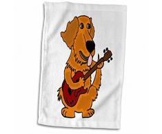 3dRose Funny Golden Retriever spielt Gitarre Handtuch, weiß, 15 x 22