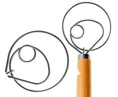 LHU Premium Original dänischer Holländischer Schneebesen für bessere Teig- und Brotteigrezepte, Edelstahl/Buchenholz, inkl. Reinigungsbürste, groß, 34,3 cm L