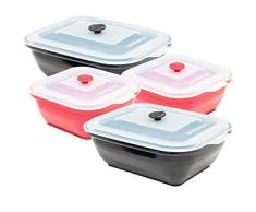 Collapse-it Zusammenklappbare Lebensmittelbehälter aus Silikon – BPA-frei, luftdichter Silikondeckel, Faltbare Lunchbox – Ofen, Mikrowelle, Gefrierschrank Red & Black Set of 4: (2) 7-Cup & (2) 4-Cup