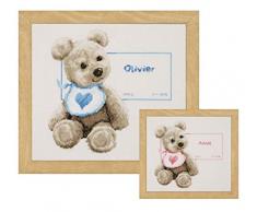 Vervaco Zählmusterpackung Teddy mit Lätzchen Aida Kreuzstichpackung, Weiß, 26 x 26 x 0,3 cm