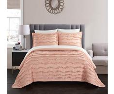 Chic Home Meghan Tagesdecke, 100 % Baumwolle, Wellenmuster, gerüschte Details, Größe XL, 1 Stück Twin Blush