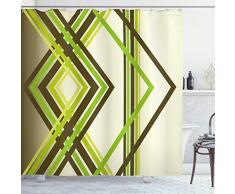 Abstrakt Vorhang für die Dusche von ambesonne, geometrische Trippy Diamant Form Bands in unterschiedlichen Schatten Illustration, Stoff Badezimmer Decor Set mit Haken, 190,5 cm lang, Armee Farn und Lime Grün