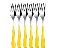 Bugatti EZ6U 057F17-6-teiliges Besteckset Essenza 6 Kuchengabeln, SAN/Stahl, gelb, 16 x 20 x 3 cm