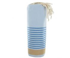 LES POULETTES Handtuch Cotton Fouta Hammam oder Strand Blauer Farbe Blau und Braun Streifen
