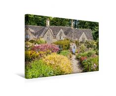 Premium Textil-Leinwand 45 x 30 cm Quer-Format Altes Landhaus mit üppigen Garten in Bibury | Wandbild, HD-Bild auf Keilrahmen, Fertigbild auf hochwertigem Vlies, Leinwanddruck von Christian Mueringer
