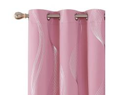 Deconovo Verdunklungsvorhänge Folie Welle Streifen Druck Thermo-Vorhang für Schlafzimmer Set 2 Stück 42x72 Inch Rose