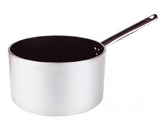 Pentole Agnelli Platinum Hohe Stielkasserolle aus Aluminium, Dicke 5 mm, mit Griff aus Edelstahl, Silber 18 cm Silber/schwarz