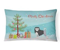 Carolines Treasures CK3470PW1216 Lwchen oder Kleiner Löwe Hund Weihnachtsbaum Leinenstoff Dekokissen Terrassenmöbel Kissen Mehrfarbig