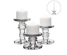 CYS EXCEL Multifunktionales Set mit 3 Glaskerzen für Stumpenkerzen und Stabkerzen, 3 Verschiedene Höhen (8,3 cm, 11,4 cm, 15,9 cm)