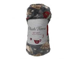 Morgan Home Fleecedecke, Weihnachtsmotiv, sehr Plüsch, 127 x 152 cm, Verschiedene Designs Grau-Cookies und Kaffee