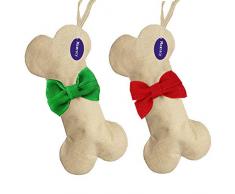 Maxracy Jute Weihnachtsstrümpfe, Weihnachtsstrümpfe, Kamin, hängende Knochenform, mit Fliege und Hängeöse für Haustiere, Hund und Urlaub, Dekoration, zum Basteln Rote, braune Fliege + grüne, braune Fliege