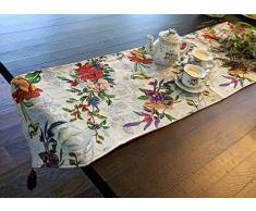 DaDa Festlich gewebter Tischläufer - Bunte Faux Nadelspitze Tapisserie - Baumwolle Leinen Essmatten Garten 13 x 90 Tropisches Paradies