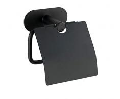 Wenko Turbo-Loc Toilettenpapierhalter mit Deckel Orea Black Matt, Befestigen ohne bohren, Papierrollenhalter mit Deckel zum Schutz, massive Qualität, rostfreier Edelstahl, 14 x 12,5 x 7 cm