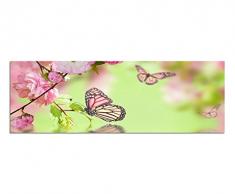 Panoramabild auf Leinwand und Keilrahmen 150x50cm KirschblÃ¼ten Schmetterlinge Wasser Spiegelung