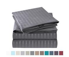 Nestl Bettwäsche Bed Sheet Set – Damast Streifen – weiche gebürstete Mikrofaser – Bonus Kopfkissen Twin Stripe - Charcoal Gray