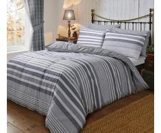 PIERIDAE Sleepdown Bettbezug-Set aus Flanell mit Streifen, gebürstete Baumwolle, Baumwolle Polyester, grau, Einzelbett