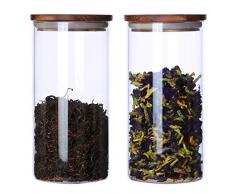 Vorratsdosen aus Borosilikatglas mit luftdichtem Deckel, transparente Glasdosen für die Küche, Zucker, Süßigkeiten, Teeblätter mit Holzdeckel, 63,5 ml, 2-teiliges Set 39floz x 2（2 piece set） Klarglasbehälter.