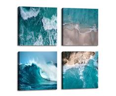 Leinwandbild, modern, einfach zu Leben, Strand, Wandkunst, Ozean, für Wohnzimmer, Dekoration, Leinwanddruck für Schlafzimmer und Badezimmer 12x12Inch x 4 Piece Ocean Art