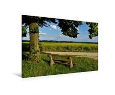 Premium Textil-Leinwand 120 x 80 cm Quer-Format Bank mit Ausblick nach Moosburg | Wandbild, HD-Bild auf Keilrahmen, Fertigbild auf hochwertigem Vlies, Leinwanddruck von Dr. Brigitte Deus-Neumann