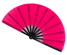 STHUAHE große Faltbare Fächer Rave Hand Fans Festival Fans für Frauen Männer Chinesische Japaner Bambus Handfächer Handfächer für Musikfestival, EDM, Performance, Geschenke, Party, Dekoration rosarot