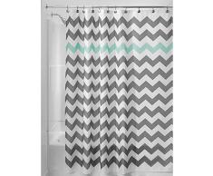 Grau Stoff Duschvorhang Chevron Gestreift Badezimmer Gardinen aus Polyester, Langlebig Wasserdicht Mehltau Bad Sets Home Zubehör Set, Wasserabweisend 70.86 X 180 cm Modern Mint Green and Grey