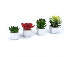 GemEwell Künstliche Sukkulenten 4 Stück Mini Fake Kaktus Sukkulente Topfpflanzen in weiß würfelförmigen Topf Keramik ideal für Home & Office Dekoration Succulents B