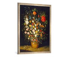 Gerahmtes Bild von Jan Brueghel der Ältere Blumenstrauß, Kunstdruck im hochwertigen handgefertigten Bilder-Rahmen, 70x100 cm, Silber Raya