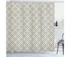 Ambesonne Geometric Decor Duschvorhang Retro Rund Interlace Design mit Mehreren kreisförmigen Linien und Ringen Bild Stoff Badezimmer Decor Set mit Haken 70 Zoll Creme grau