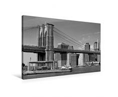 Calvendo Premium Textil-Leinwand 90 cm x 60 cm Quer, Brooklyn Bridge Monochrom | Wandbild, Bild auf Keilrahmen, Fertigbild auf Echter Leinwand, Leinwanddruck: Manhattan Skyline Orte Orte