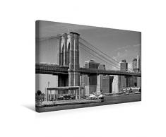 Calvendo Premium Textil-Leinwand 45 cm x 30 cm quer, Brooklyn Bridge Monochrom | Wandbild, Bild auf Keilrahmen, Fertigbild auf echter Leinwand, Leinwanddruck: Manhattan Skyline Orte Orte