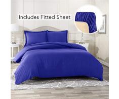 Nestl Bettwäsche mit Spannbettlaken, 4-teiliges Set, weiche gebürstete Mikrofaser, Hotel-Kollektion – Komfortbezug mit Knopfverschluss, Spannbetttuch, 2 Kissenbezüge Split King Size königsblau