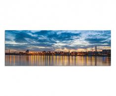 Panoramabild auf Leinwand und Keilrahmen 150x50cm Stadt Lichter Abendlicht Wasser Spiegelung