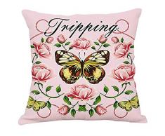 Oathene Überwurfkissenbezug, Baumwoll-Leinen, Rosa, Weiß, Sommer-Insekten, Schmetterling und Flora, süßer Garten, luxuriöser europäischer Palast-Stil, Sofakissen, Schlafzimmer, Auto, Heimdekoration, 45,7 x 45,7 cm 18x18 Inch 1427