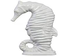 Urban Trends Keramik Seepferdchen Figur auf Sockel, Hochglanz-weiß