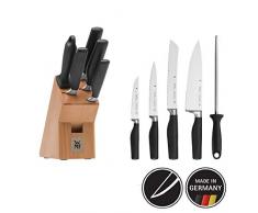 WMF Cuisine One Messerblock, mit Messerset, 6-teilig, bestückt, 4 Messer geschmiedet, 1 Wetzstahl, 1 Block aus Buche, Spezialklingenstahl, Performance Cut