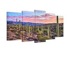 welmeco 5 Stück Art Wand Dekoration Bilder von Kakteen Sonnenaufgang in Sonora-Wüste, Arizona Landschaft Leinwand Prints Gallery Wrap fertig zum Aufhängen für Modern Home Office Wand Decor Large violett